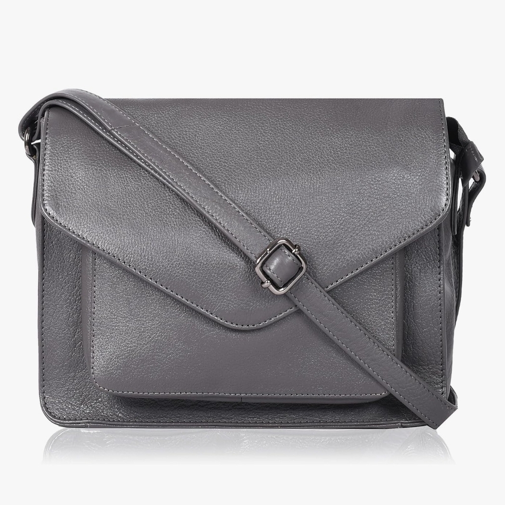 Elegant Gray Leather Crossbody Bag